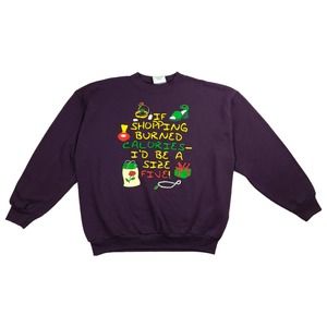 Vintage Novelty Shopping Funny Graphic Crewneck Purple Sweatshirt Size XL